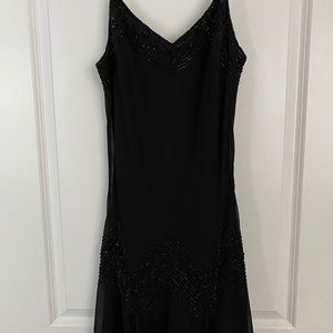 Spaghettis Strap Black Dress with Beading